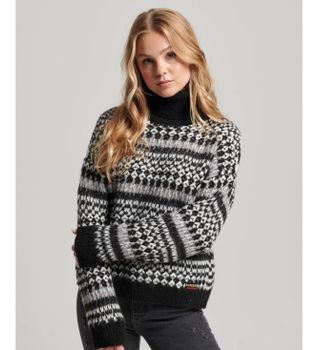 Superdry para mujer. W6110526A Jersey de punto corto con cuello vuelto negro (L), Casual, Poliamida
