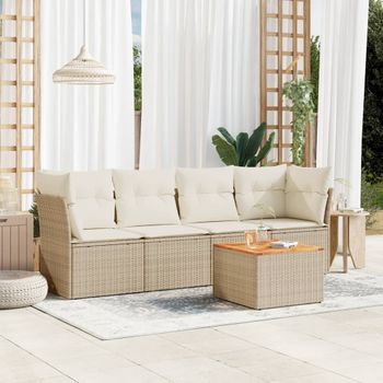 Conjunto De Sofás Jardín Con Cojines 5 Uds | Mueble Jardin Mesa Y Sillas Ratán Sintético Beige Cfw387694