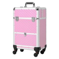 homcom maletin de maquillaje profesional con cajon maleta de maquillaje con ruedas para viaje trabajo 34x25x62 cm rosa   aosom espana