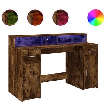 Mesa De Escritorio | Escritorio De Despacho | Escritorio Con Led Madera Ingeniería Roble Ahumado 140x55x91 Cm