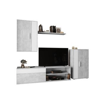 Conjunto Muebles De Salon Eco, Blanco Y Cemento 190x165 Cm