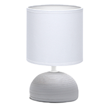 Aigostar 196974- Lámpara de cerámica de mesa, semioval gris, cuerpo de diseño sencillo color gris, pantalla de tela color blanco, casquillo E14. Perfecta para el salón, dormitorio o recibidor.