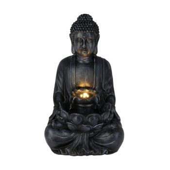 Fuente Buda En Color Negro Con Luces Led Para Espacio Exterior 28,5x24,5x48cm