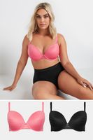 yours curve 2 pack black  pink padded underwired tshirt bras