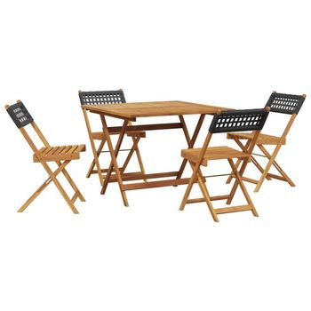 Set De Comedor De Jardín 5 Pzas Ratán Pe Madera Maciza Negro Vidaxl
