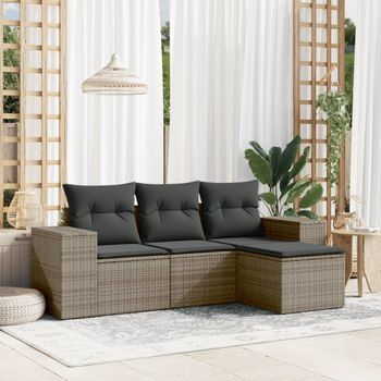 Conjunto De Sofás De Jardín 4 Uds | Mueble Jardin Mesa Y Sillas Y Cojines Ratán Sintético Gris Cfw462958