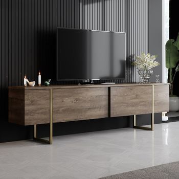Mueble para tv de madera y dorado con espacio de almacenamiento de 180