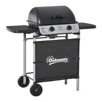 outsunny barbacoa de gas con 2 quemadores 56 kw 2 ruedas 2 mesas laterales y parrillas de acero 104x49x99 cm negro   aosom espana