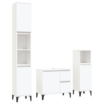 Set De Muebles De Baño | Armario De Baño 3 Piezas Madera Contrachapada Blanco