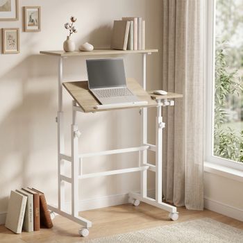 Escritorio Elevable Con Ruedas, 70 X 60 Cm, Tablero Inclinable Y Altura Ajustable