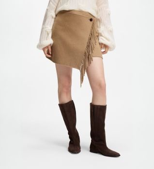 BOSS para mujer. 50568685 Falda mini Vafrina de flecos marrón (38), Casual, Lana