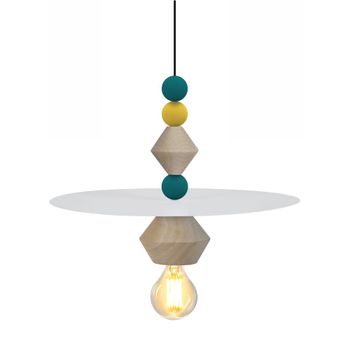 Lámpara de suspensión  cercle metal blanco madera multicolor