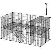songmics - valla para animales domesticos 2 niveles recinto modulable para animales pequenos hamsters conejos conejillos de indias paneles de malla uso interior 143 x 73 x 71 cm negroblanco