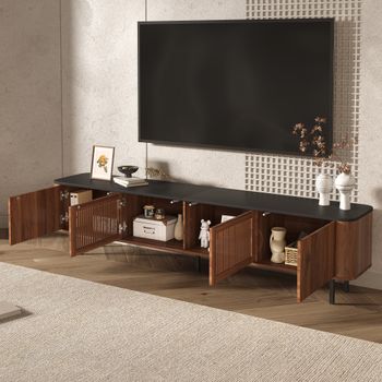 Mueble tv con puertas de rejilla y almacenaje 190 cm nogal