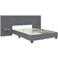 cama tapizada 160 x 200 cm con respaldo extensible - estantes - terciopelo - gris