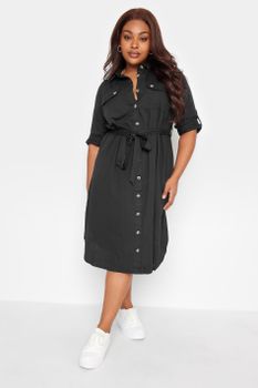 Limited Collection Vestido Camisero De Algodón Negro Con Bolsillos, Mujer Curvy Y Tallas Grandes, Limited Collection