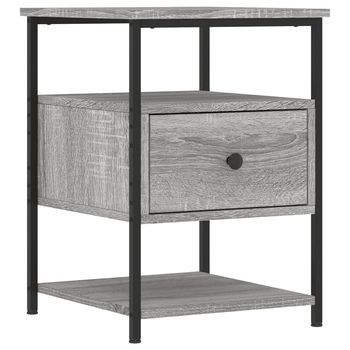 Mesita De Noche 42x40x56 Cm Madera Trabajada Y Hierro - Gris
