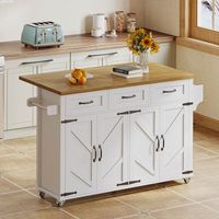 isla de cocina de 140 cm estilo rustico con tablero abatible 3 cajones color blanco
