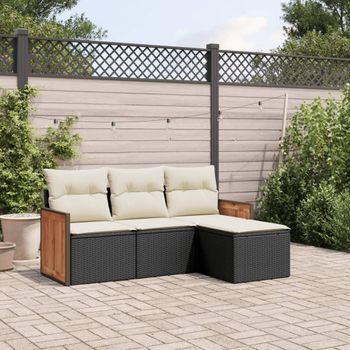 Conjunto De Sofás Jardín 4 Uds | Mueble Jardin Mesa Y Sillas Con Cojines Ratán Sintético Negro Cfw586618