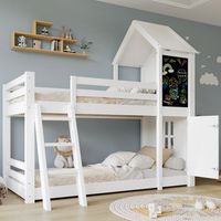 literas 2 x 90 x 200 cm con puerta pequena y pizarra - mdf  pb  contrachapado - blanco sin colchon