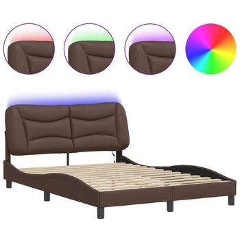 Estructura De Cama Con Led Sin Colchón Hvar Marrón 140x190 Cm Vidaxl