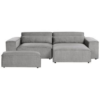Moderno Sofá Esquinero Modular 2 Plazas Con Otomana Tapizado De Tela Gris Izquierdo Hellnar