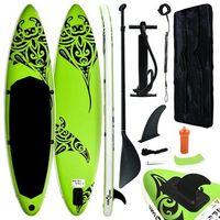 juego de tabla de paddle surf hinchable verde 305x76x15 cm vidaxl