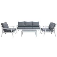 set de jardin 4 piezas modelo javea aluminio blanco cojines gris