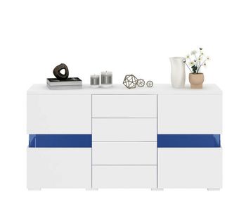 Aparador de mdf con 2 puertas,4 cajones y luz led,blanco
