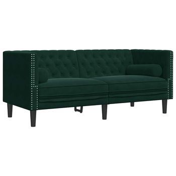 Sofá Chesterfield 2 Plazas Con Cojines Terciopelo Verde Oscuro Vidaxl