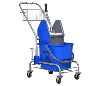 Homcom cubo de fregona 26 l cubo fregado comercial con escurridor de presión hacia abajo ruedas y cestas de almacenamiento 73x45x95 cm azul