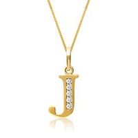 8 quilates cadena de oro letra j con circonita