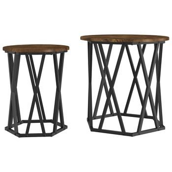 2 Piezas Mesa De Café | Mesa De Centro Roble Ahumado Madera Ingenierizada Y Acero