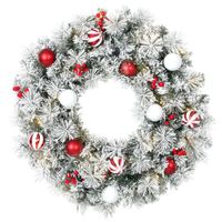homcom guirnalda navidena nevada de 60 cm con luces led 8 modos 140 ramas 8 bayas y 15 bolas decorativas verde