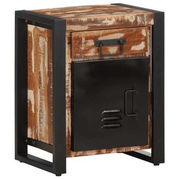 Juego De 2 Mesitas De Noche - Mesillas Multicolor Madera Maciza Rugosa Mango Mc6044