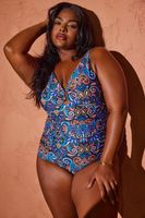yours banador azul estampado floral cachemira efecto vientre plano