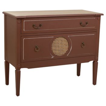 Cómoda de madera y ratán con 2 cajones marrón 88x38x72 alt. Cm