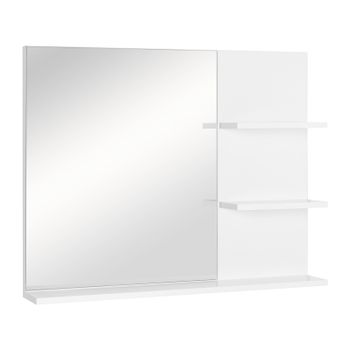 kleankin Espejo de Baño para Colgar en la Pared Espejo de Pared con 3 Estantes Incorporados 60x10x48 cm Blanco   Aosom España