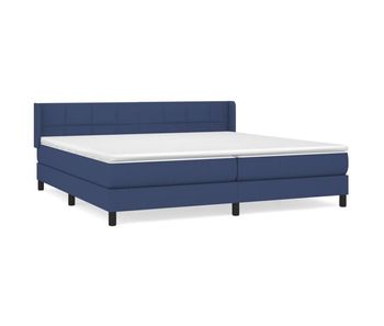 Cama box spring con colchón tela azul 200x200 cm bloques con cuadros