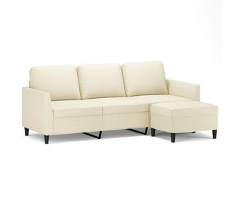Sofá de 3 plazas - sofá de salón con taburete cuero sintético crema 180 cm