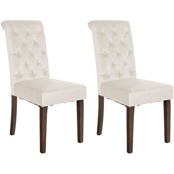 Set De 2 Sillas De Comedor Lisburn En Tela O Terciopelo Crema 63x45x98 Cm Clp
