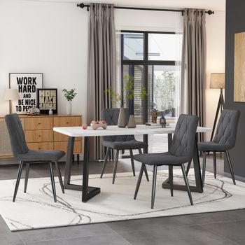 Conjunto De Mesa Y 4 Sillas - Mueble De Comedor - Mdf Y Metal - Blanco Y Gris (117x68x75cm)