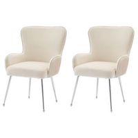 juego de 2 sillas de terciopelo - con reposabrazos y patas de metal plateado - beige