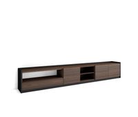 mueble tv television muebles de salon almacenaje 310x37x50 cm para tv hasta 80 con almacenamiento estilo moderno roble oscuro y negro