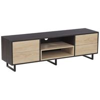 mueble de tv de madera oscura y clara para tv de hasta 65r estantes de almacenamiento cajones organizador de cables maine