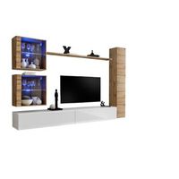 conjunto de muebles de salon mural switch xviii diseno color blanco brillante y roble wotan