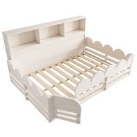 cama infantil baja blanca 140 x 190 cm con somier barandilla puerta y estante