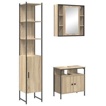 Juego De Muebles De Baño Con Estante 3 Pcs Roble Sonoma Vidaxl
