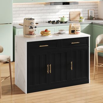 Isla De Cocina Rectangular De 120 X 60 X 91 Cm Con Enchufes Y Puertos Usb