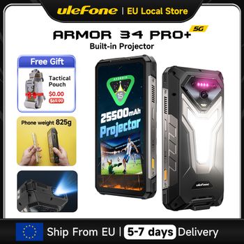 Ulefone Armor 34 Pro+ 5G AI Smartphone resistente 25500mAh Proyector incorporado Hasta 32GB+512GB ROM 120Hz 6.95